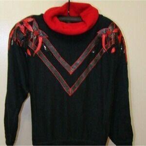 65A Belldini Black Women's Floral Double Turtle Neck Sequin Sweater - M